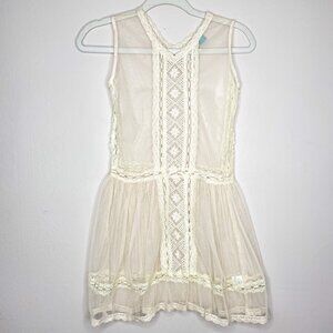 Blubyblu Girls Ivory Mesh Lace Dress Size 12 Vintage-Inspired Sleeveless Sheer